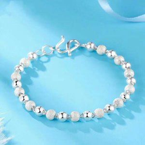 Silver 990 Frosted light bead bracelet